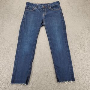 Gap 1969 Jeans Womens 29s Blue Denim Real Straight Dark‎ Wash Raw Hem Stretch